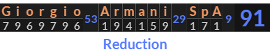 "Giorgio Armani SpA" = 91 (Reduction)