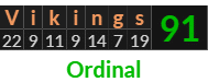 "Vikings" = 91 (Ordinal)