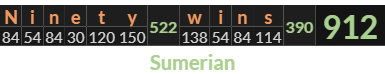 "Ninety wins" = 912 (Sumerian)