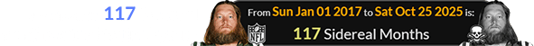 It was also 117 Sidereal months after his final game: