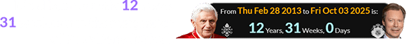 It had been exactly 12 years, 31 weeks since the resignation of Pope Benedict XVI: