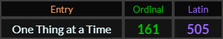 One Thing at a Time = 161 and 505