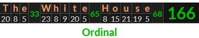 "The White House" = 166 (Ordinal)