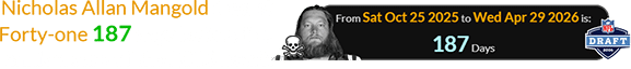 Nicholas Allan Mangold died at Forty-one 187 days before the anniversary of the 2006 Draft: