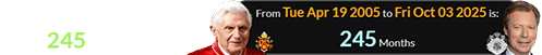 Benedict XVI became Pope 245 months ago: