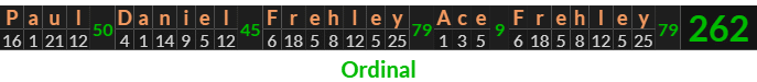 "Paul Daniel Frehley Ace Frehley" = 262 (Ordinal)