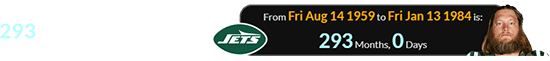 Nick died a span of exactly 293 months after the Jets franchise was formed: