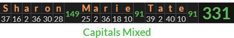 "Sharon Marie Tate" = 331 (Capitals Mixed)