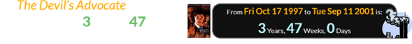 The Devil’s Advocate hit the big screen exactly 3 years, 47 weeks before the Sep. 11th attacks:
