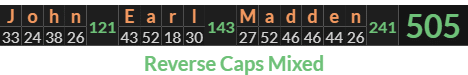 "John Earl Madden" = 505 (Reverse Caps Mixed)