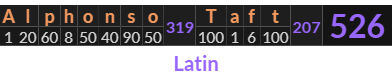 "Alphonso Taft" = 526 (Latin)
