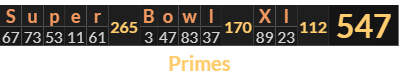 "Super Bowl XI" = 547 (Primes)