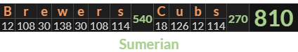 "Brewers Cubs" = 810 (Sumerian)