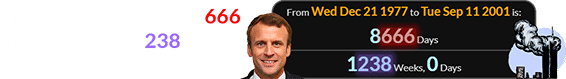 Macron was a span of 8,666 days (or exactly 1,238 weeks) old for the events of Sep. 11th: