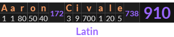 "Aaron Civale" = 910 (Latin)