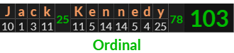 "Jack Kennedy" = 103 (Ordinal)