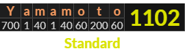 "Yamamoto" = 1102 (Standard)