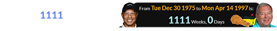 Tiger Woods turned a span of exactly 1111 weeks old the day after winning the Masters:
