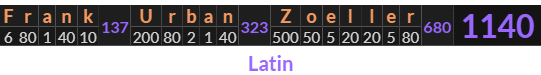 "Frank Urban Zoeller" = 1140 (Latin)
