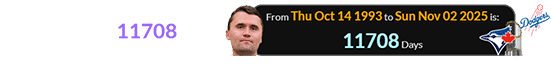 Charlie Kirk would have been a span of 11708 days old when the game ended: