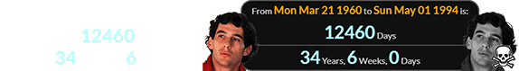 Ayrton Senna lived for a span of 12460 days (or exactly 34 years, 6 weeks):