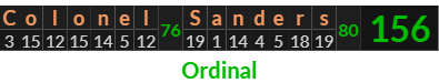 "Colonel Sanders" = 156 (Ordinal)