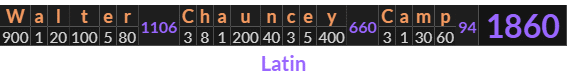 "Walter Chauncey Camp" = 1860 (Latin)