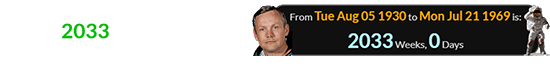 Neil Armstrong was a span of exactly 2033 weeks old when he first stepped on the Moon: