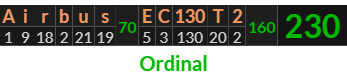 "Airbus EC130T2" = 230 (Ordinal)