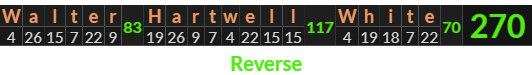 "Walter Hartwell White" = 270 (Reverse)