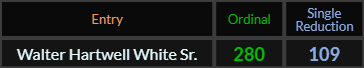 Walter Hartwell White Sr = 280 and 109