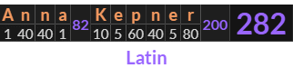 "Anna Kepner" = 282 (Latin)