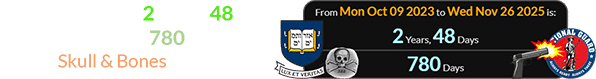 The shooting was 2 years, 48 days (or a span of 780 days) after Yale’s ‘Skull & Bones’ anniversary: