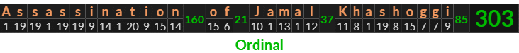 "Assassination of Jamal Khashoggi" = 303 (Ordinal)