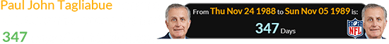 Paul John Tagliabue became NFL Commissioner a span of 347 days after his birthday: