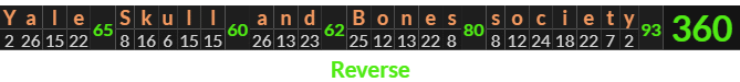 "Yale Skull and Bones society" = 360 (Reverse)
