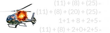 (11) + (8) + (25) = 44, (11) + (8) + (20) + (25) = 64, 1+1 + 8 + 2+5 = 17, and (11) + (8) + 2+0+2+5 = 28