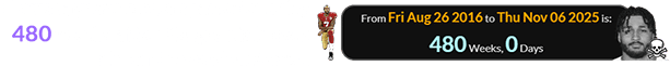 Thursday was also a span of exactly 480 weeks after Kaepernick took his controversial stance: