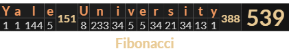 "Yale University" = 539 (Fibonacci)