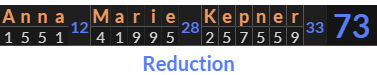 "Anna Marie Kepner" = 73 (Reduction)