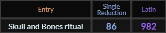 Skull and Bones ritual = 86 and 982