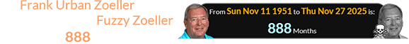 Frank Urban Zoeller, better known as Fuzzy Zoeller, perished at 888 months of age: