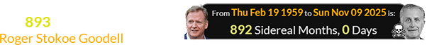 It’s also the first day of the 893rd Sidereal month since Roger Stokoe Goodell was born:
