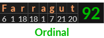 "Farragut" = 92 (Ordinal)