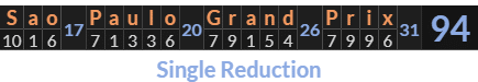 "Sao Paulo Grand Prix" = 94 (Single Reduction)