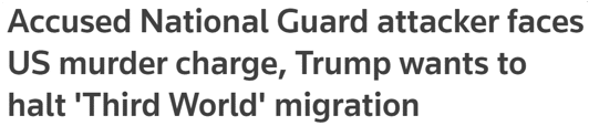 Accused National Guard attacker faces US murder charge, Trump wants to halt 'Third World' migration