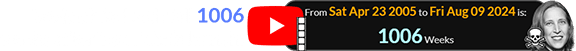 Wojcicki’s death fell 1006 weeks after YouTube’s launch: