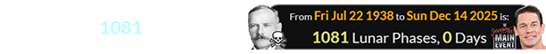 The first day of Cena’s retirement is exactly 1081 Lunar phases after Ernest Brown’s death: