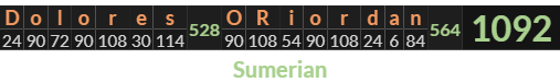 "Dolores ORiordan" = 1092 (Sumerian)