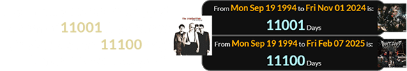 The Cranberries song dropped a span of 11001 days before Zombie Love and 11100 days before “Doot Doot (6 7)”: